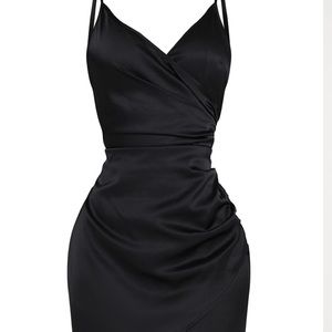 Size L Pretty Little Thing black satin dress